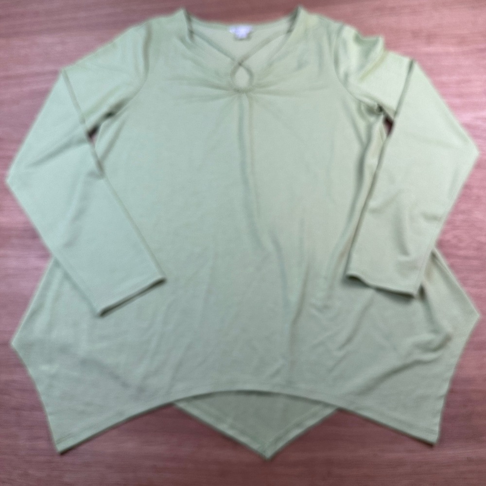 Cato Womens Small Lime Green Asymmetrical Long Sleeve Knit Top Stretch